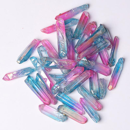 Drilled Double Colored Aura Quartz Crystal Points Raw Rough Clear Rock Quartz Sticks Wholesale Crystals