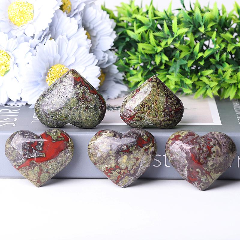 2.0-2.5"Dragon Blood Stone Heart Shape Crystal Carvings Wholesale Crystals