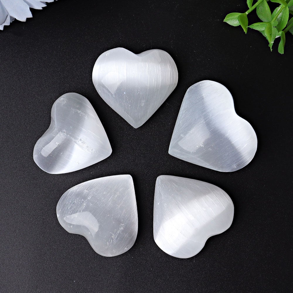 1.7"-2.8" Selenite Heart Crystal Carvings Wholesale Crystals