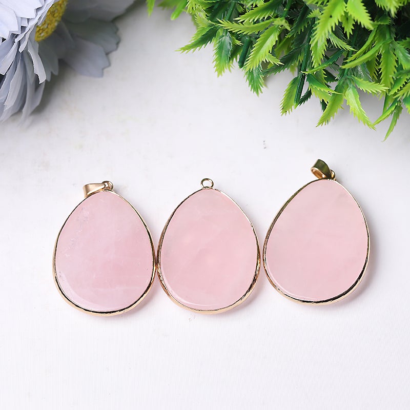 1.75" Rose Quartz Pendant with Golden Rim Wholesale Crystals