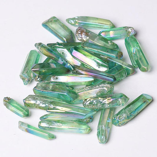 Drilled Green Aura Quartz Crystal Points Raw Rough Clear Rock Quartz Sticks Wholesale Crystals