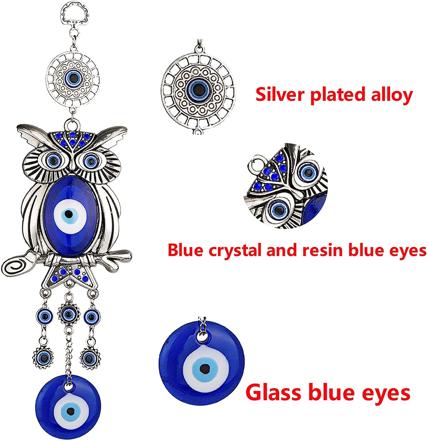 Blue Evil Eye Owl 11.7 Inches Pendant Decoration Wholesale Crystals