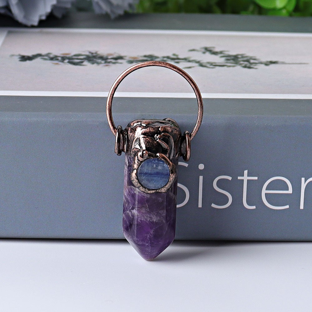 2.4" Amethyst Rose Quartz with Kyanite Pendant for DIY Wholesale Crystals