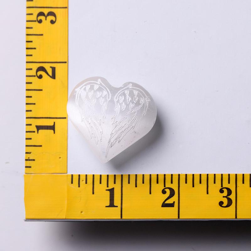 1.5" Selenite Heart Palm Stone with Laser Engraving Pattern Wholesale Crystals