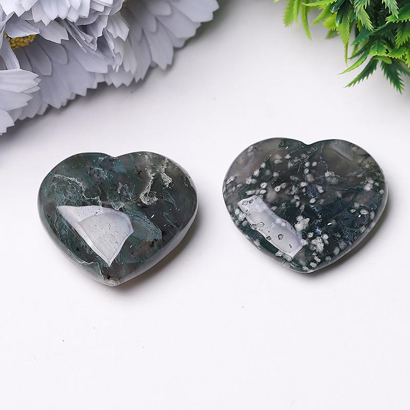 2" Moss Agate Heart Crystal Carvings Wholesale Crystals