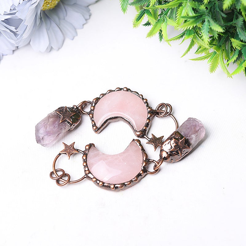 3.7" Rose Moon Amethyst Pendant Key Chain DIY Wholesale Crystals