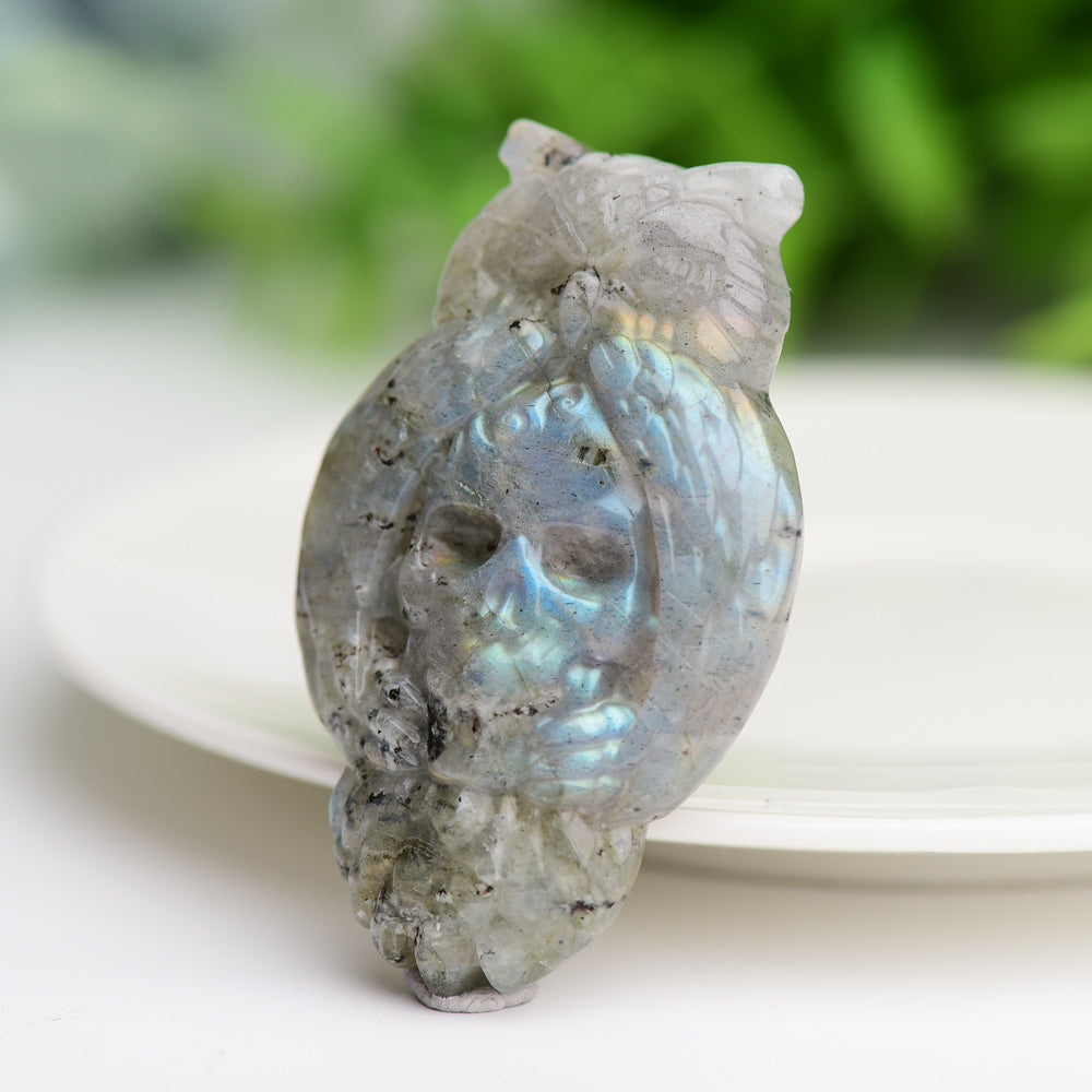 2.1" Labradorite Owl with Skull Dec Crystal Carving  Wholesale Crystals