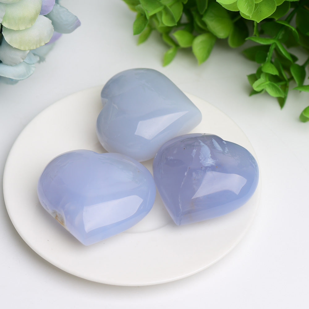 1.5"-2.5" Blue Chalcedony Heart Crystal Carving Bulk Wholesale  Wholesale Crystals