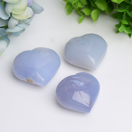 1.5"-2.5" Blue Chalcedony Heart Crystal Carving Bulk Wholesale  Wholesale Crystals