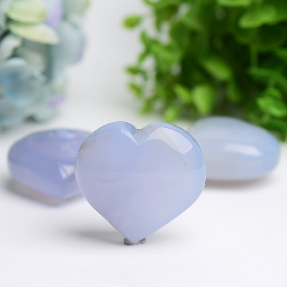 1.5"-2.5" Blue Chalcedony Heart Crystal Carving Bulk Wholesale  Wholesale Crystals