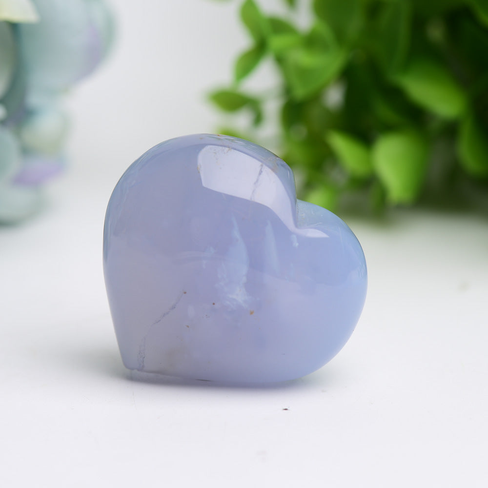 1.5"-2.5" Blue Chalcedony Heart Crystal Carving Bulk Wholesale  Wholesale Crystals