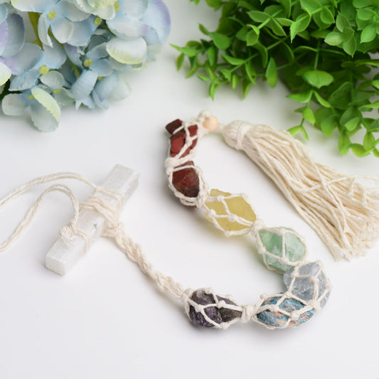 Chakra Raw Stone with Selenite Stick Crystal Hanging  Wholesale Crystals