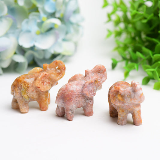 2.3" Pink Flower Agate Elephant Crystal Carving Bulk Wholesale  Wholesale Crystals