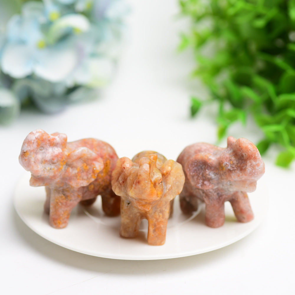 2.3" Pink Flower Agate Elephant Crystal Carving Bulk Wholesale  Wholesale Crystals