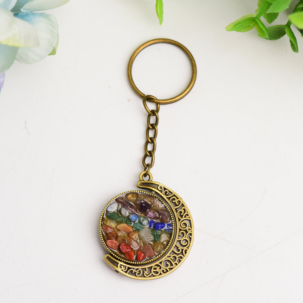 Golden Silver Moon with Chakra Key Chain  Wholesale Crystals