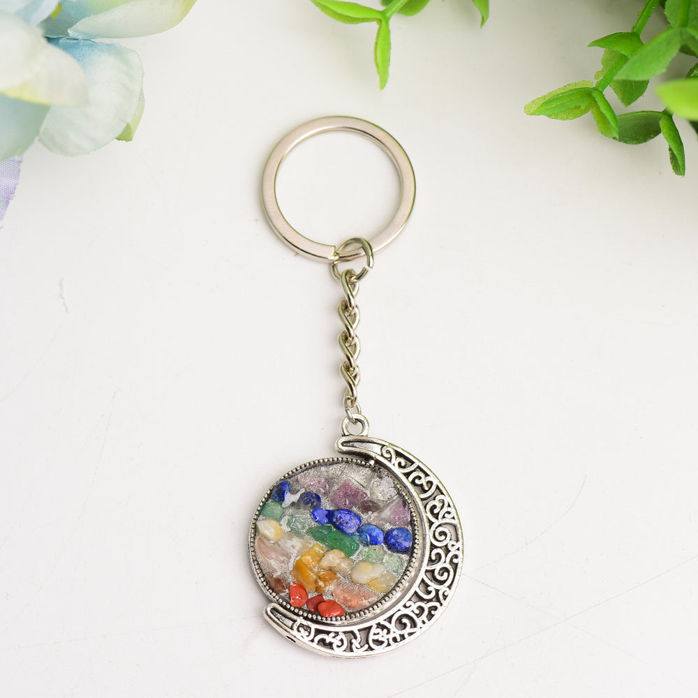 Golden Silver Moon with Chakra Key Chain  Wholesale Crystals