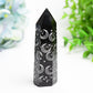 3.0"-3.5" Black Obsidian Crystal Point with Silver Moon Star Printing Bulk Wholesale  Wholesale Crystals
