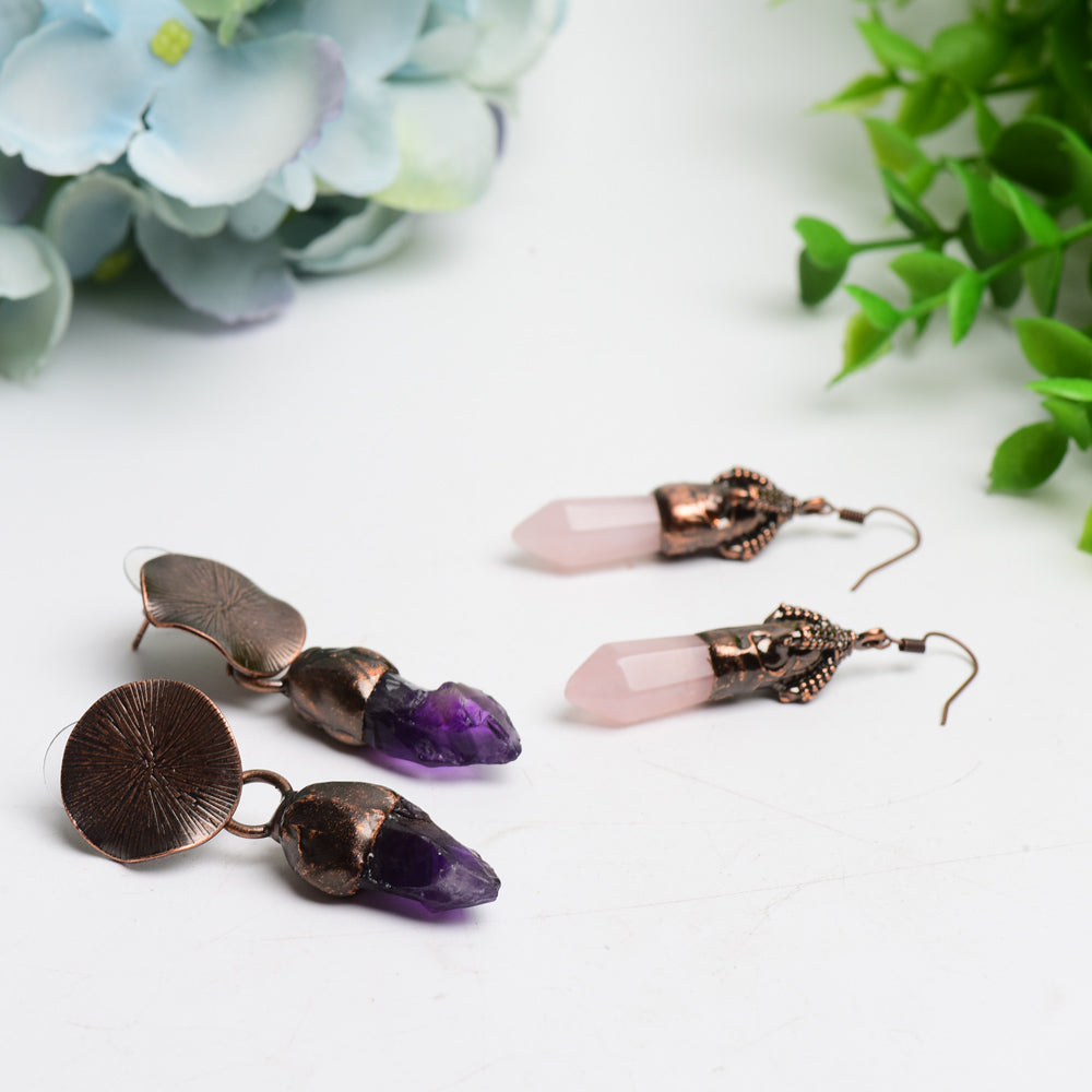 Amethyst Rose Quartz Crystal Earrings Bulk Wholesale  Wholesale Crystals