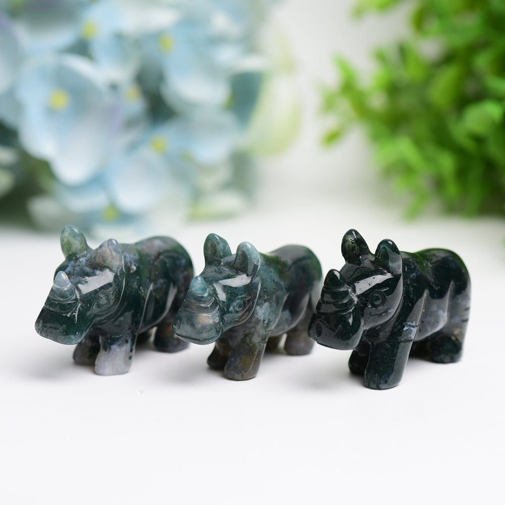 2.2" Moss Agate Rhinoceros Animal Crystal Carving  Wholesale Crystals