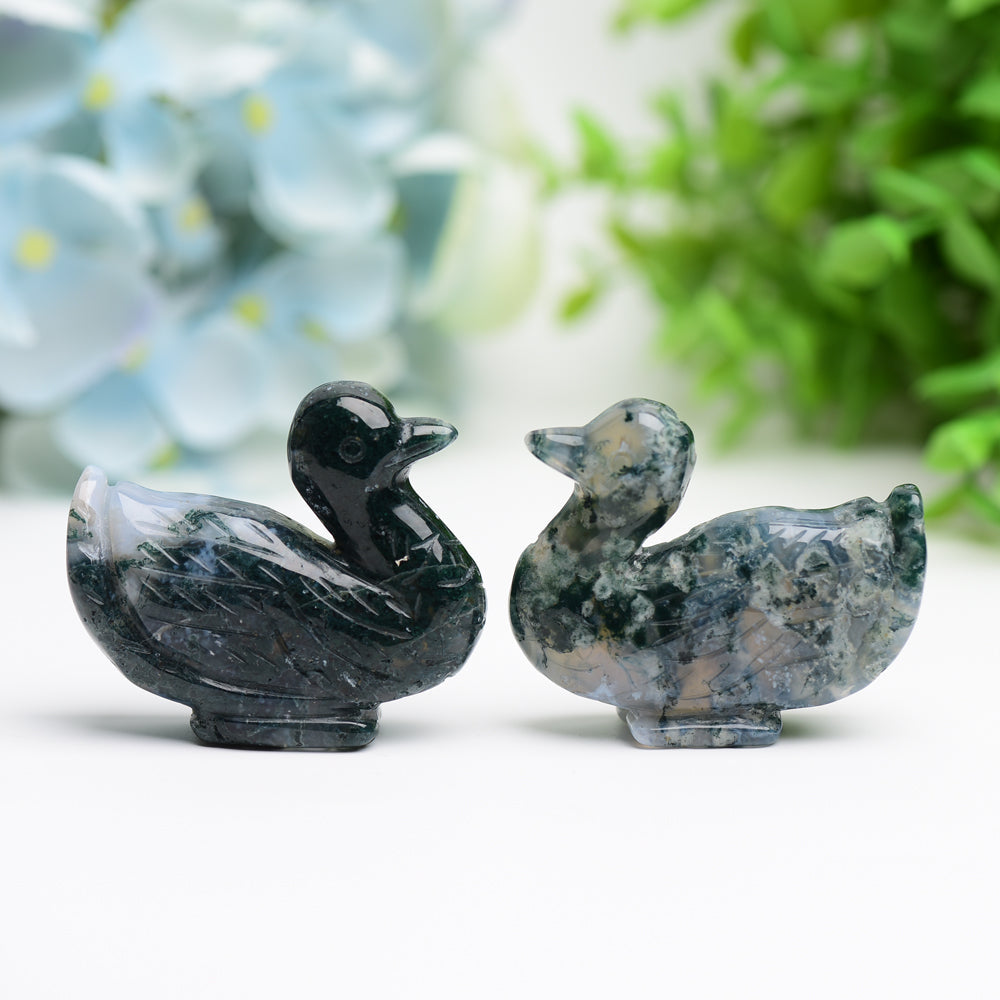 2.1" Moss Agate Duck Animal Crystal Carving  Wholesale Crystals