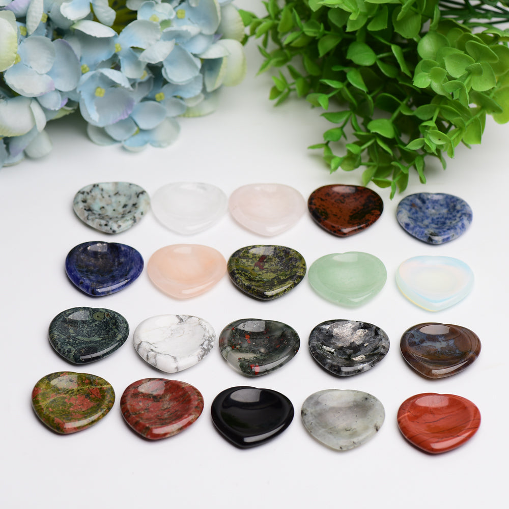 1.5" Mixed Crystal Heart Shape Worry Stone  Wholesale Crystals