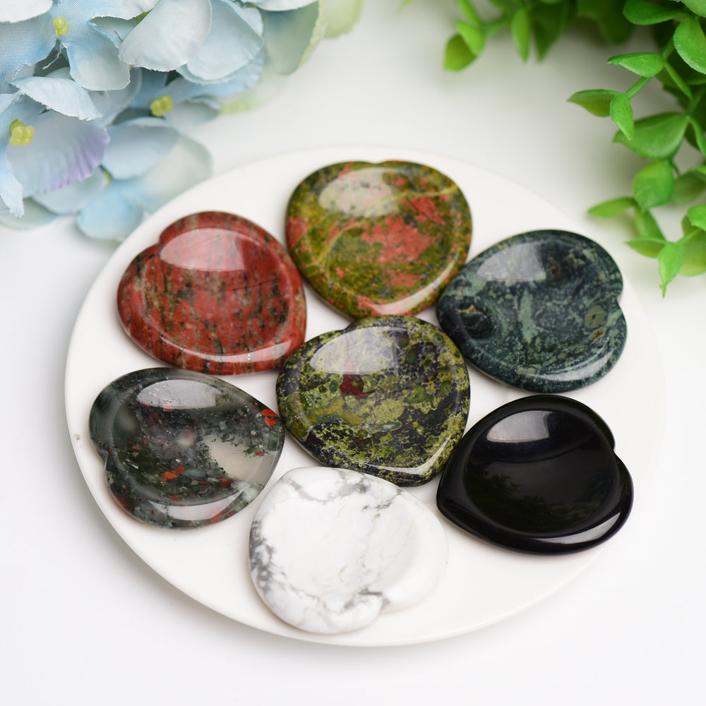 1.5" Mixed Crystal Heart Shape Worry Stone  Wholesale Crystals