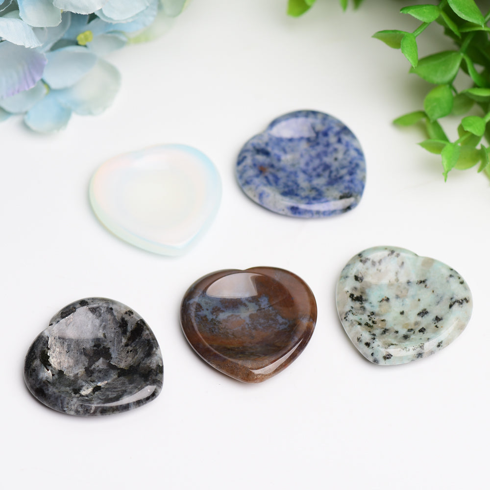 1.5" Mixed Crystal Heart Shape Worry Stone  Wholesale Crystals