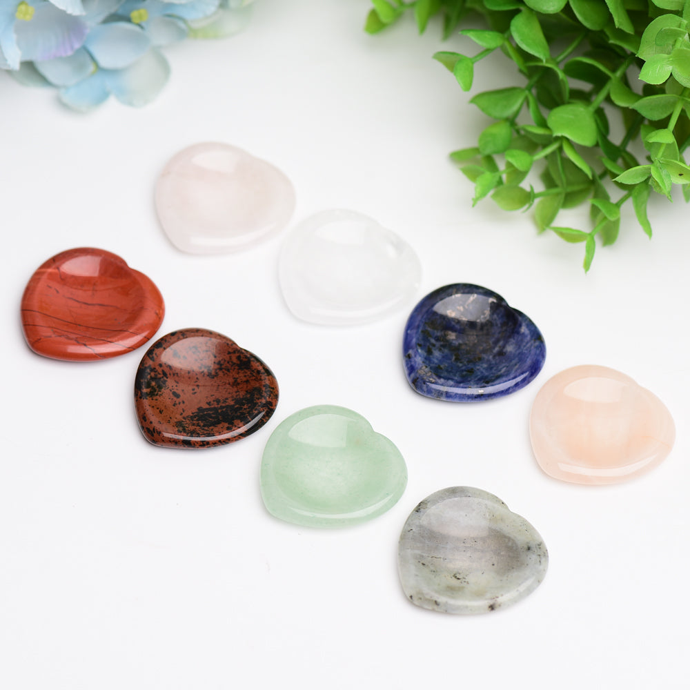 1.5" Mixed Crystal Heart Shape Worry Stone  Wholesale Crystals