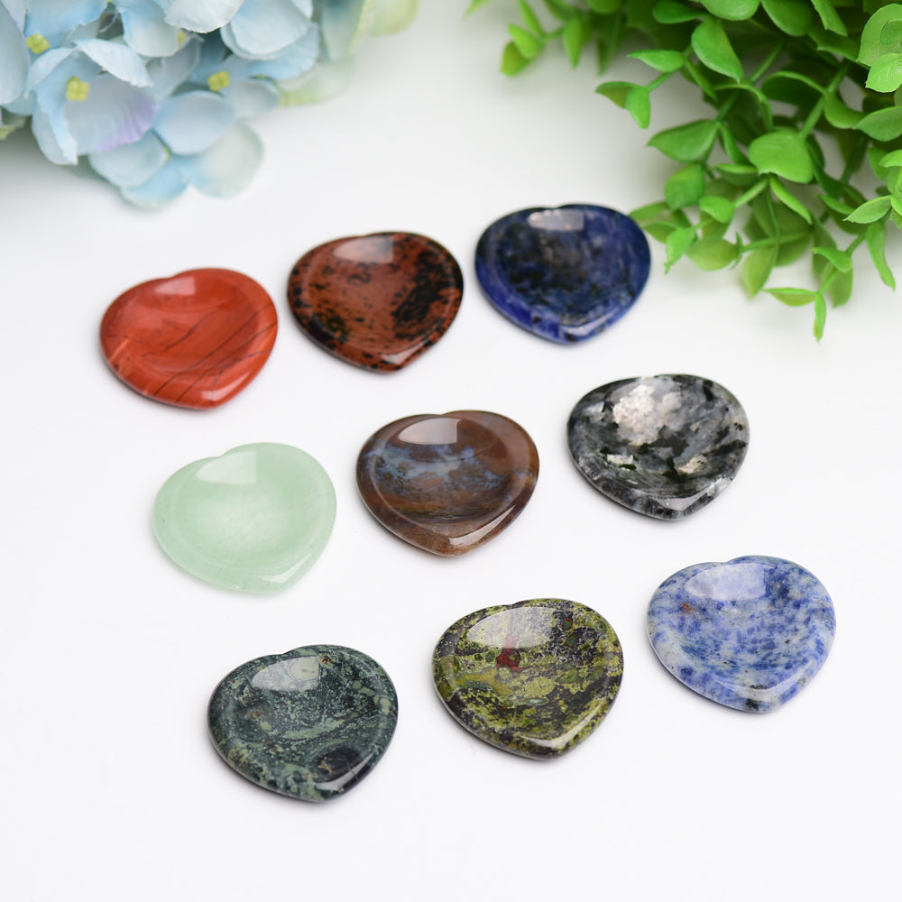 1.5" Mixed Crystal Heart Shape Worry Stone  Wholesale Crystals