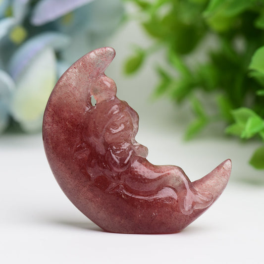 2.1" Moon with Fairy Crystal Carving Free Form  Wholesale Crystals