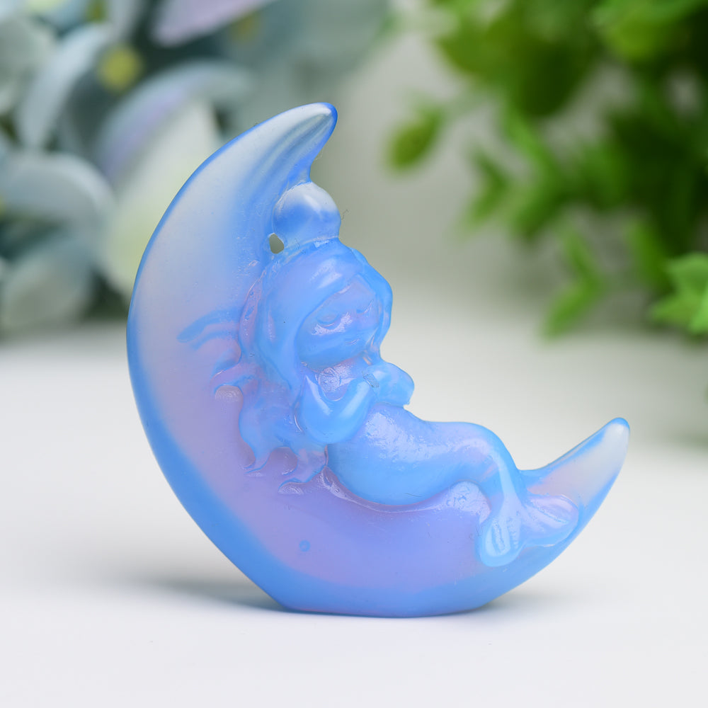 2.1" Moon with Fairy Crystal Carving Free Form  Wholesale Crystals