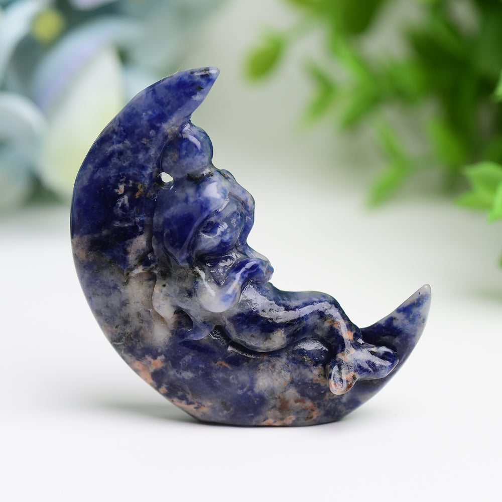 2.1" Moon with Fairy Crystal Carving Free Form  Wholesale Crystals