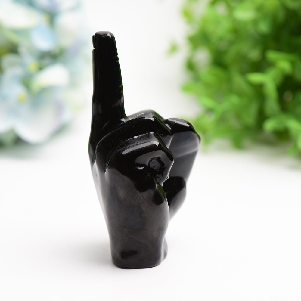4.0" Black Obsidian Middle Finger Crystal Carving Bulk Wholesale  Wholesale Crystals