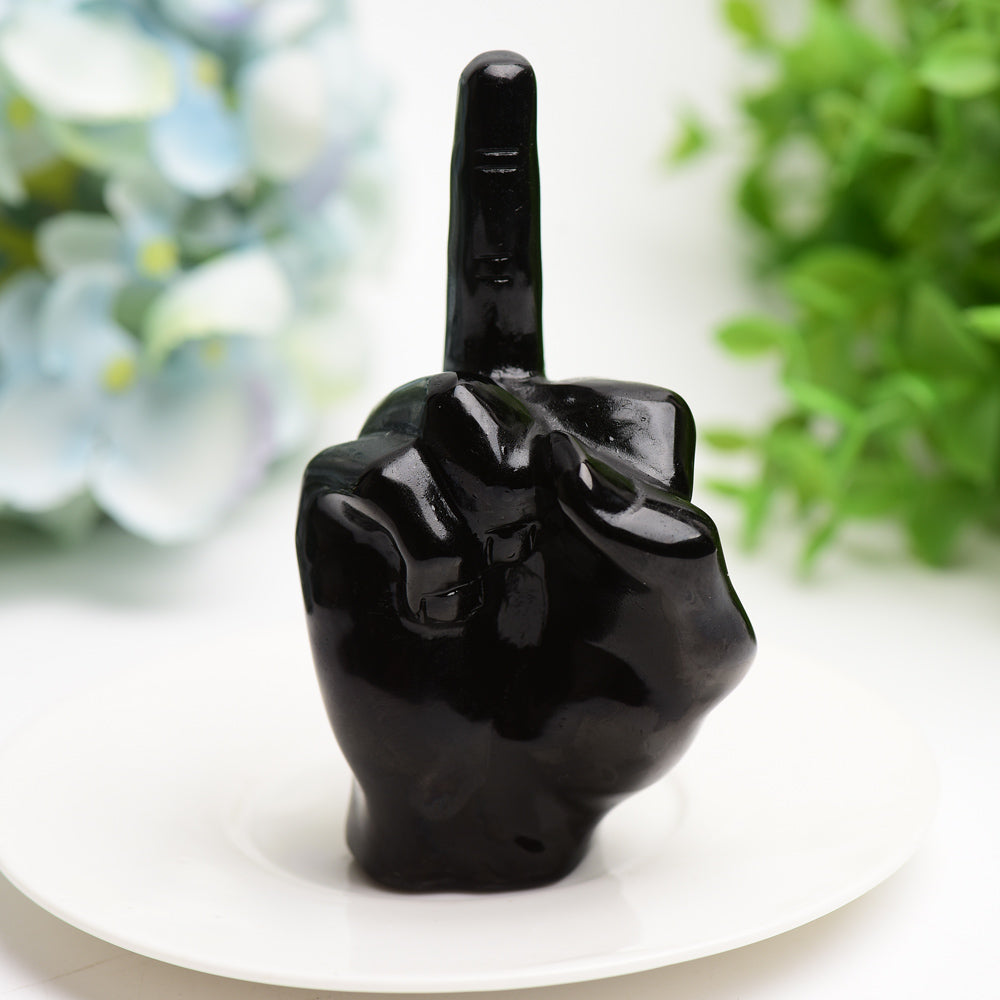 4.0" Black Obsidian Middle Finger Crystal Carving Bulk Wholesale  Wholesale Crystals