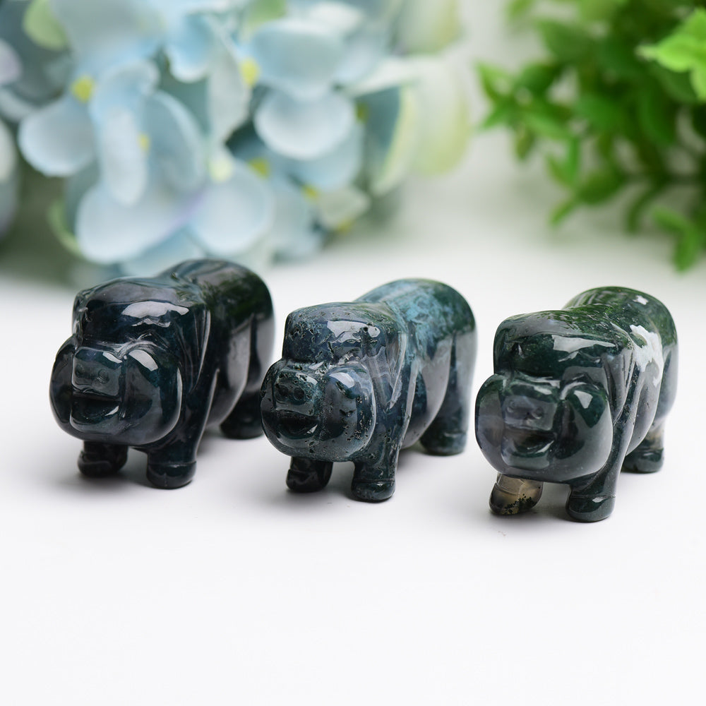 2.1" Moss Agate Pig Animal Crystal Carving  Wholesale Crystals