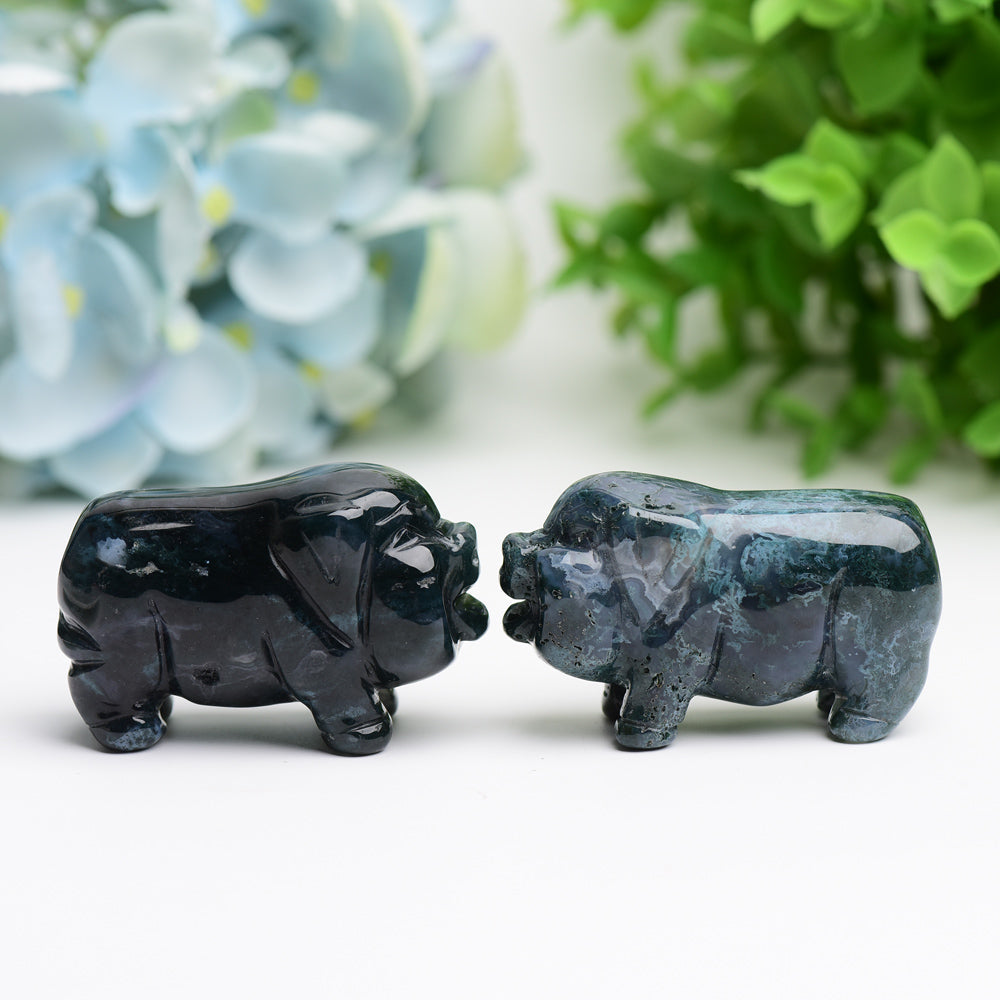 2.1" Moss Agate Pig Animal Crystal Carving  Wholesale Crystals