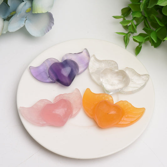 2.2" Mixed Crystal Heart with Wings Carvings Bulk Wholesale  Wholesale Crystals