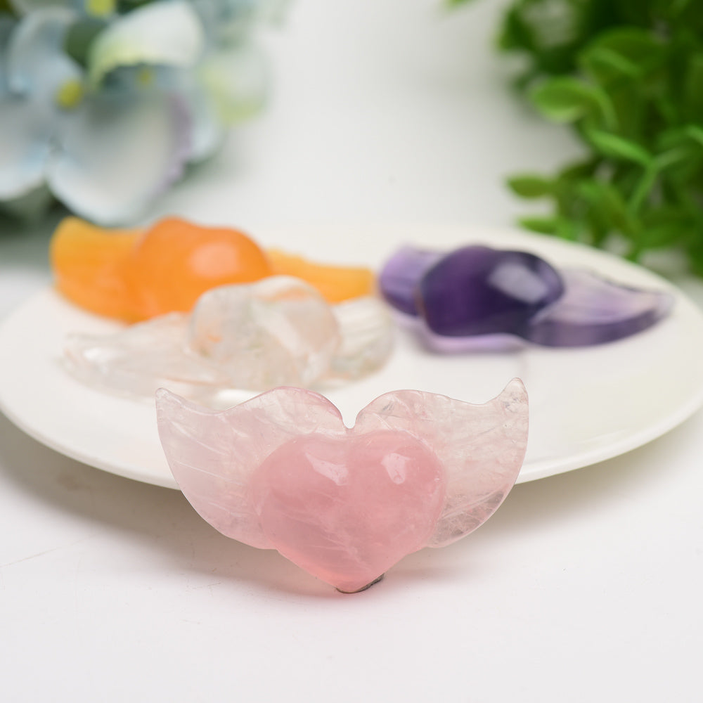 2.2" Mixed Crystal Heart with Wings Carvings Bulk Wholesale  Wholesale Crystals