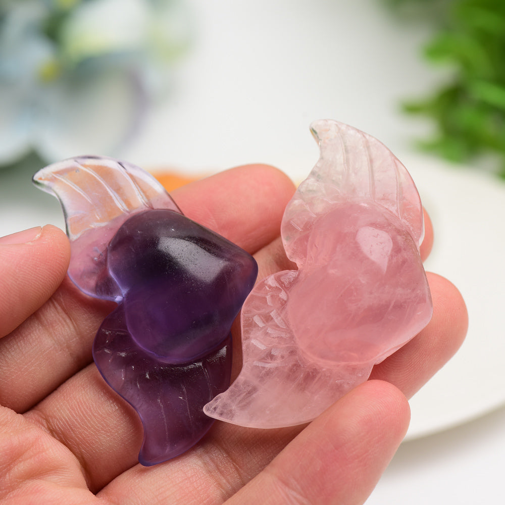 2.2" Mixed Crystal Heart with Wings Carvings Bulk Wholesale  Wholesale Crystals