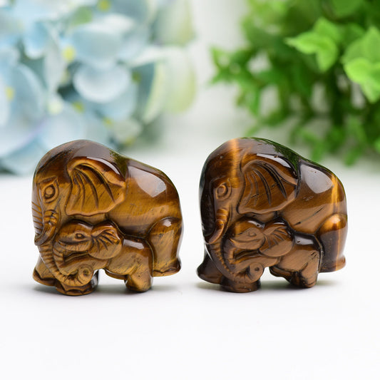 1.8" Tiger's Eye Mother & Baby Elephant Animal Crystal Carving  Wholesale Crystals