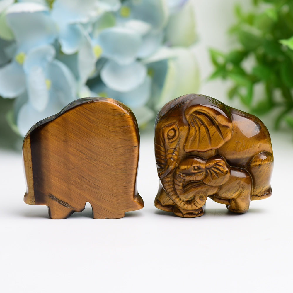 1.8" Tiger's Eye Mother & Baby Elephant Animal Crystal Carving  Wholesale Crystals