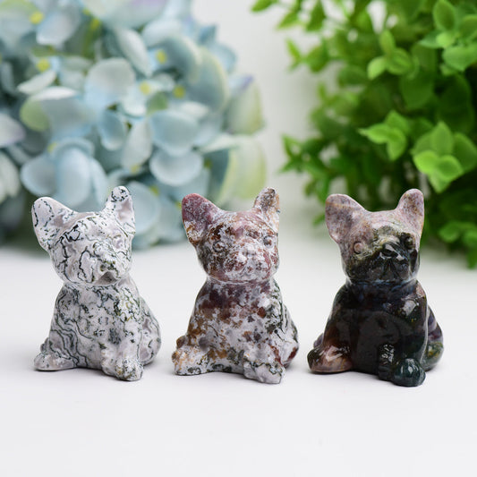 2.4" Moss Agate Bulldog Animal Crystal Carving  Wholesale Crystals