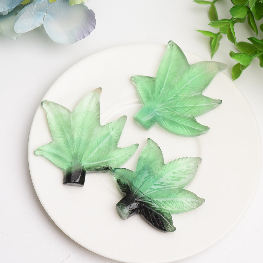 2.2"  Green Fluorite Maple Leaf Crystal Carving Bulk Wholesale  Wholesale Crystals