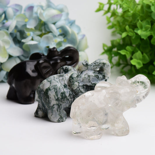 4.0" Mixed Crystal Elephant Animal Crystal Carving  Wholesale Crystals