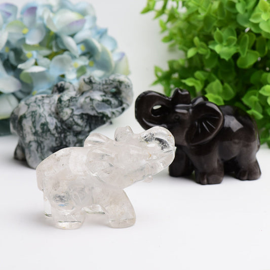 4.0" Mixed Crystal Elephant Animal Crystal Carving  Wholesale Crystals