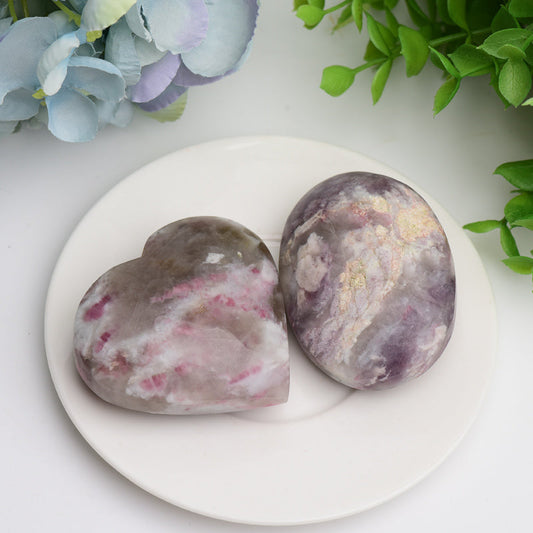 2.5" Pink Tourmaline Heart Shape & Palm Stone  Wholesale Crystals