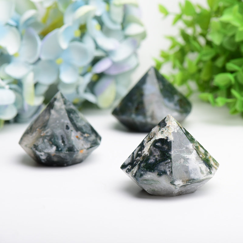 2.2" Moss Agate Diamond Crytsal Carving Buk Wholesale  Wholesale Crystals