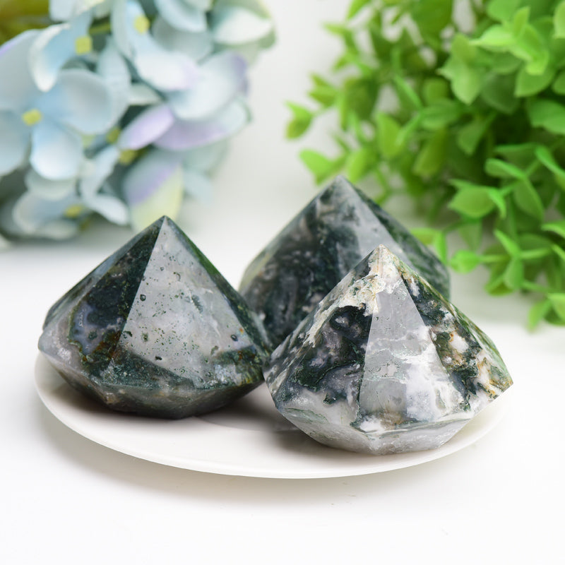 2.2" Moss Agate Diamond Crytsal Carving Buk Wholesale  Wholesale Crystals