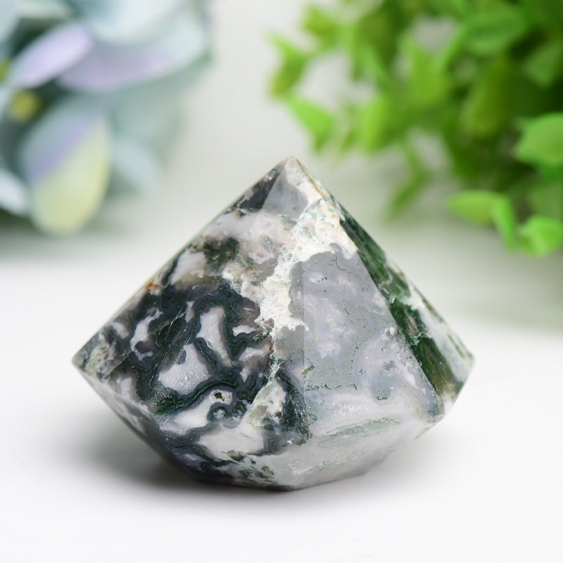 2.2" Moss Agate Diamond Crytsal Carving Buk Wholesale  Wholesale Crystals