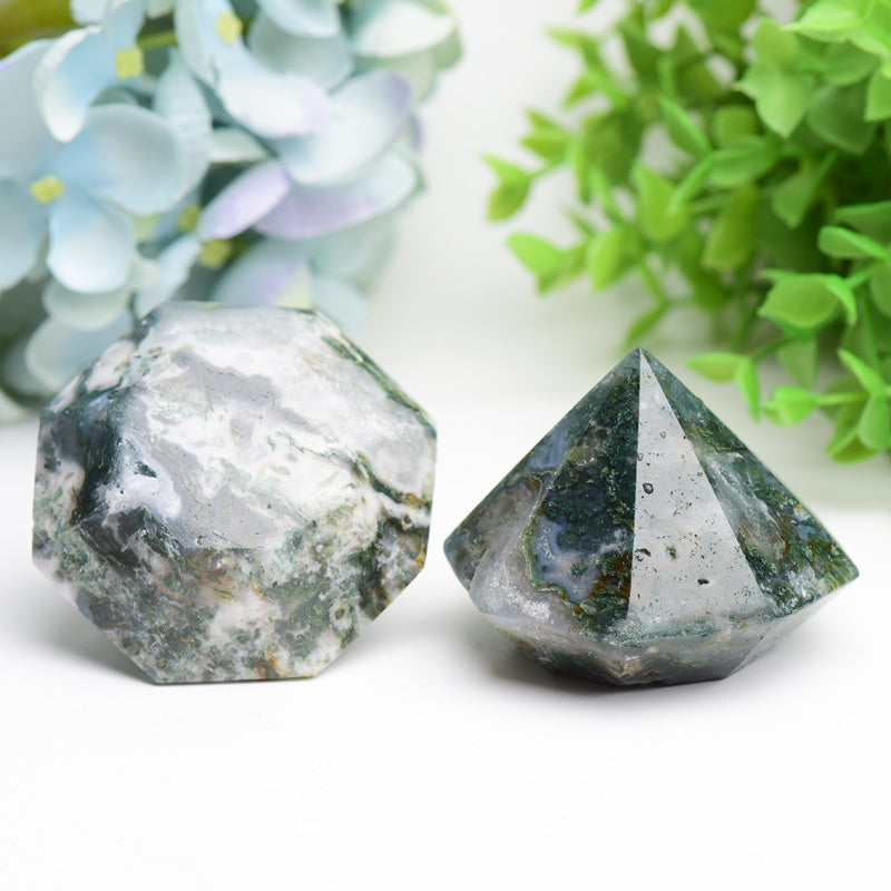 2.2" Moss Agate Diamond Crytsal Carving Buk Wholesale  Wholesale Crystals